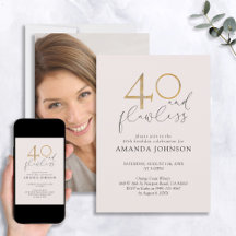 40 & Flegless  Rosa & Guld Photo Birthday