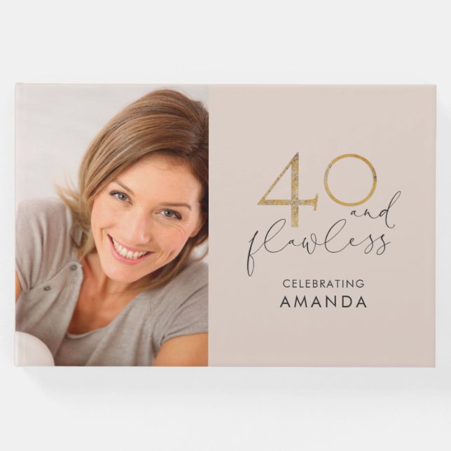 40 & Flegless Rosa och Guld 40:e födelsedagsfoto Gästböcker (Framsida)