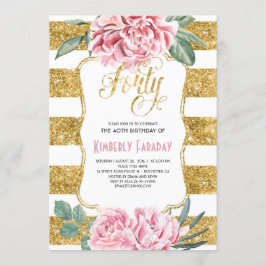 40 Födelsedagsfester - Blommigt Guld - Glam Inbjudningar