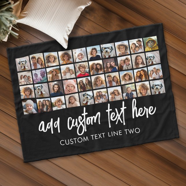 40 Fotokollage - 4 rader 10 kolumner - skript Namn Fleecefilt (Personalized fleece blanket with 40 photos and custom text)