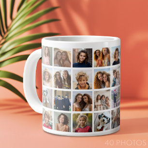40 Fotokollage - 4 rader 10 kolumner - vit Jumbo Mugg