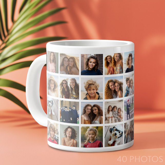 40 Fotokollage - 4 rader 10 kolumner - vit Jumbo Mugg (Custom Photo Collage Mug)