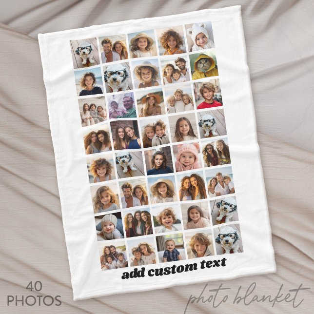 40 Fotokollage - 8 rader 5 kolumner - Skriptnamn Fleecefilt (Custom Photo Blankets)