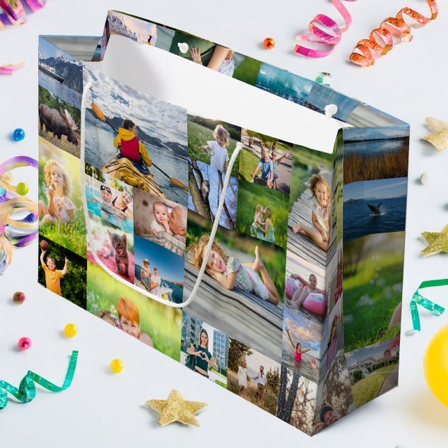 40 Horisontell Fotokollage (40 Horizontal Photo Collage Large Gift Bag)