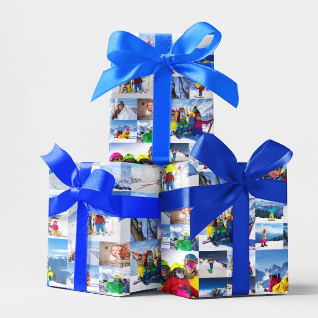 40 Horisontell Semester Foto Collage Presentpapper (40 Horizontal Holiday Photo Collage Wrapping Paper)