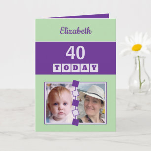40 idag Alla åldrar 2 foto grön lila födelsedag Kort