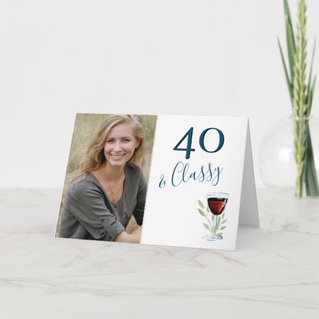 40 & Klassisk Rödvin 40-års Födelsedagsfoto Kort (Framsida)