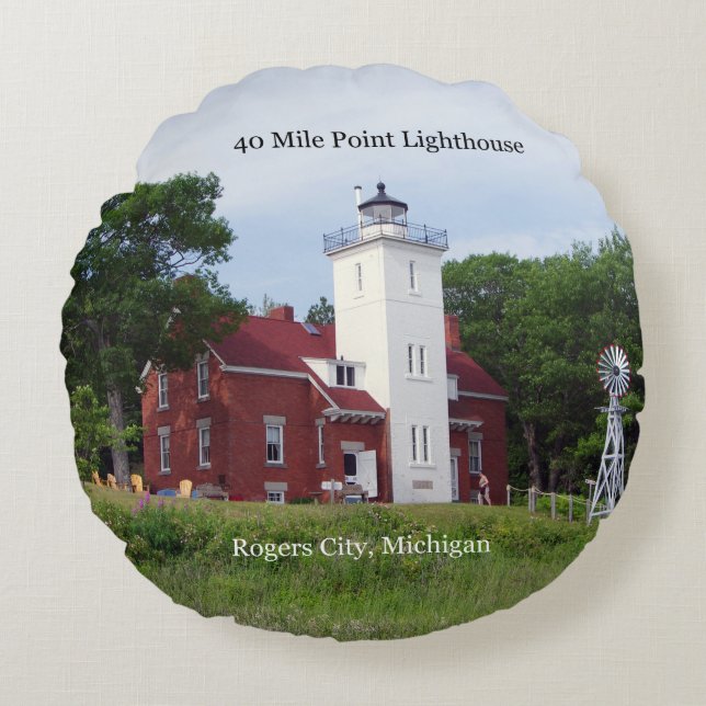 40 Mile Point Lighthouse rund kudde (Framsidan)