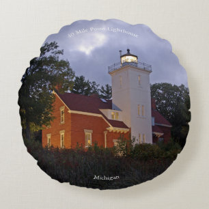 40 Mile Point Lighthouse skymningsrund kudde