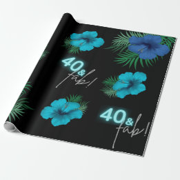 40. Neon Blue Silver Black Tropical Birthday Presentpapper