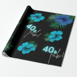 40. Neon Blue Silver Black Tropical Birthday Presentpapper