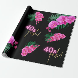 40. Neon Rosa Guld Black Tropical Birthday Presentpapper