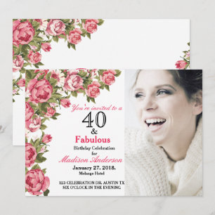 40 och Fabulös Blommigt 40:e födelsedagsinbjudan Inbjudningar
