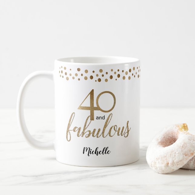 40 och Fabulous 40-årsdag Conetti guld Kaffemugg (Med munk)