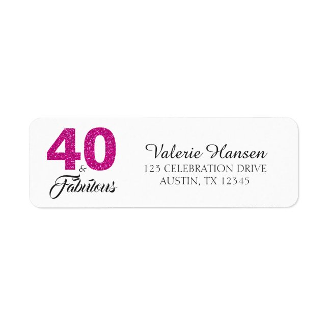 40 och Fabulous 40:e födelsedagsadressetikett Returadress Etikett (Framsidan)