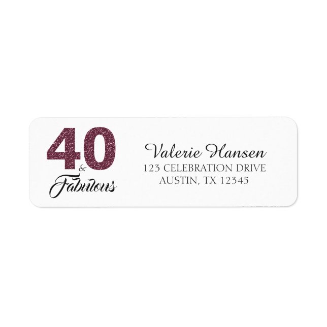 40 och Fabulous 40:e födelsedagsadressetikett Returadress Etikett (Framsidan)