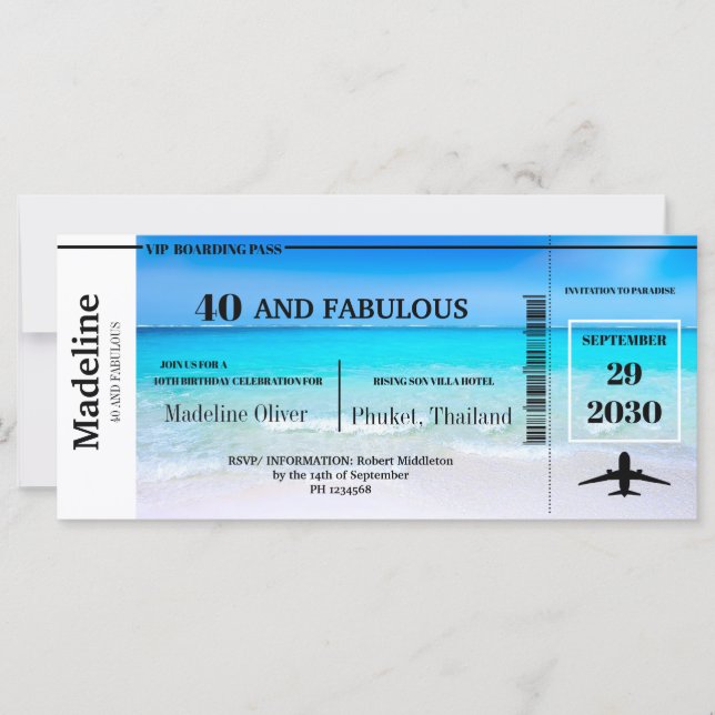 40 och Fabulous 40 th Boarding Pass Birthday (Framsida)
