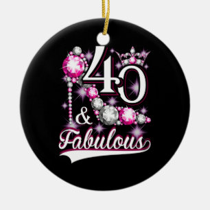 40 och Fabulous 40 Years Old 40th Birthday Diamond Julgransprydnad Keramik