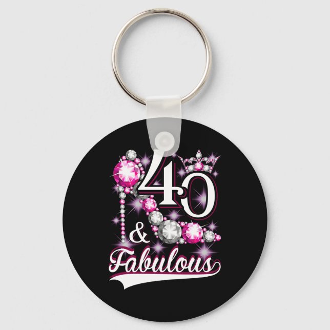 40 och Fabulous 40 Years Old 40th Birthday Diamond Nyckelring (Framsida)