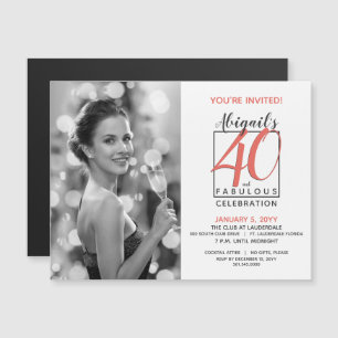 40 och Fabulous (alla födelsedag) Firande 🎂 Magnetisk Inbjudningskort