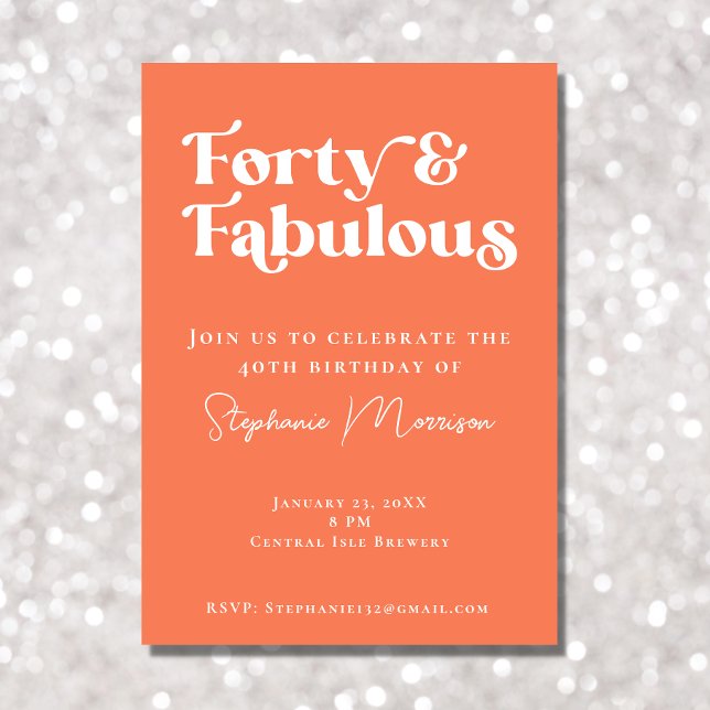 40 och Fabulous Apricot Bold Typography Birthday Inbjudningar (Skapare uppladdad)