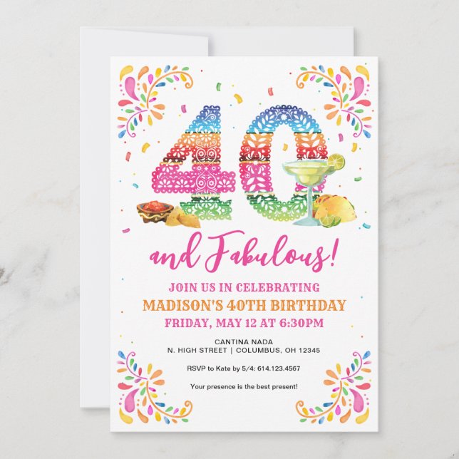 40- och Fabulous Birthday Fiesta-inbjudan Inbjudningar (Framsida)