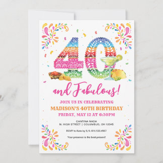 40- och Fabulous Birthday Fiesta-inbjudan Inbjudningar