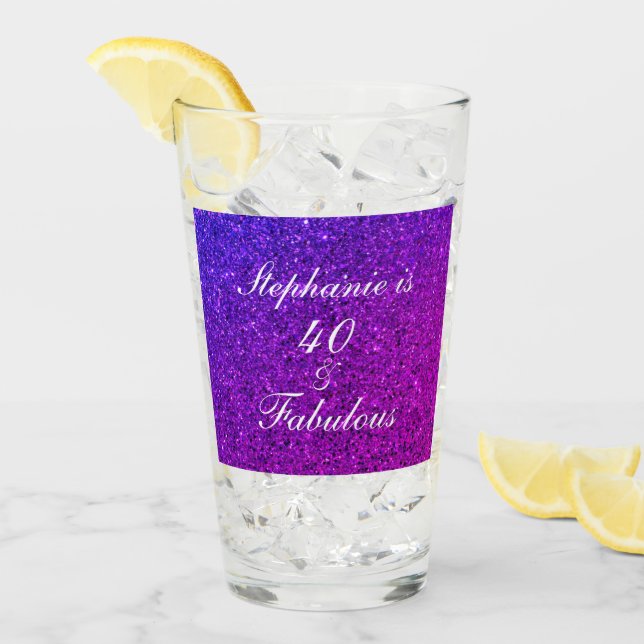 40 och Fabulous Birthday Glitter Rosa Lila Ombre Glaskopp (Framsida Ice)