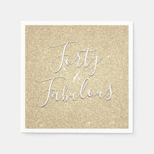 40 och Fabulous Birthday Guld Glitter Pappersservett (Framsidan)