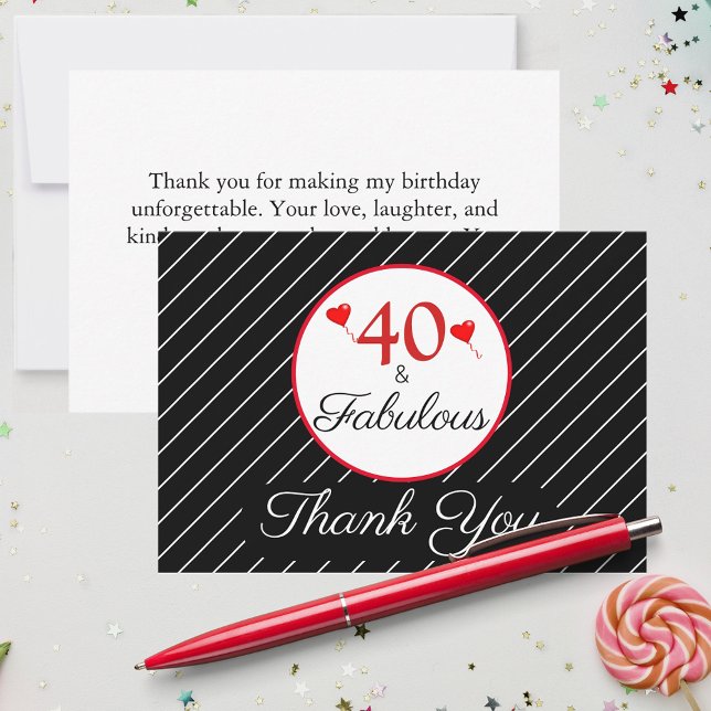 40 och Fabulous Birthday Photo Black - tackkort Tack Kort (40 & Fabulous Birthday Photo Black Thank You Card)