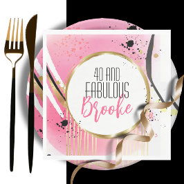 40 och Fabulous Birthday Rosa Guld Gnistra Black Pappersservett