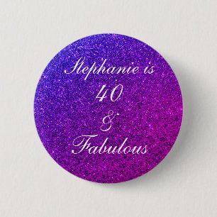 40 och Fabulous Birthday Rosa Lila Glitter Ombre Knapp