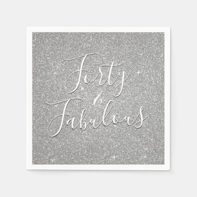 40 och Fabulous Birthday Silver Glitter Pappersservett (Framsidan)