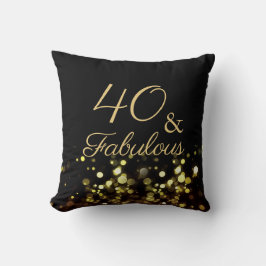 40 och Fabulous Black and Guld Birthday Kudde