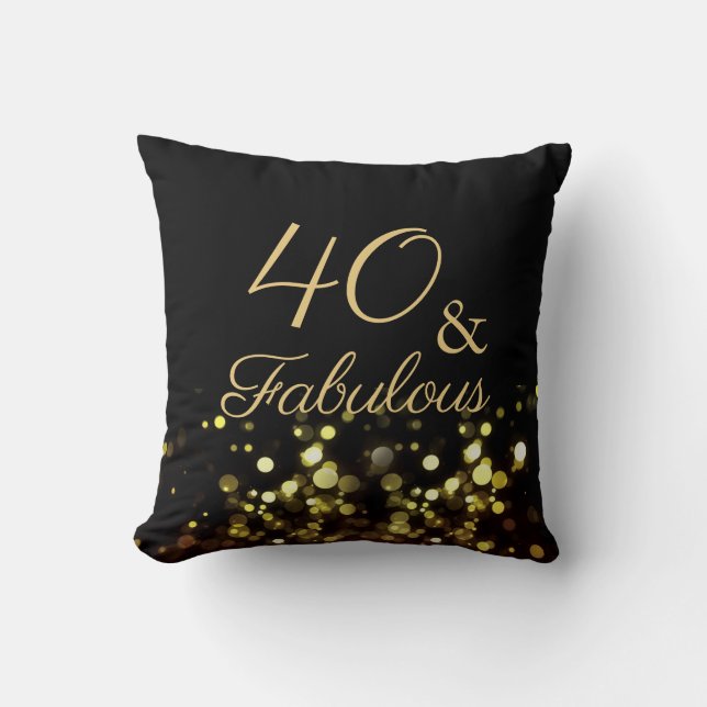 40 och Fabulous Black and Guld Birthday Kudde (Framsida)