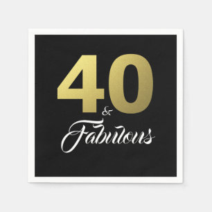 40 och Fabulous Black and Guld Födelsedagsfest Pappersservett
