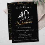 40- och Fabulous Black Elegant-skript på födelseda Inbjudningar<br><div class="desc">40 och Fabulous Black Elegant Script Birthday-inbjudan. Black elegant födelsedagsfest inbjudan. Fabulous mönster är på baksidan. Anpassa texten på inbjudan. Underbar för en kvinnas 40-årsdag party.</div>