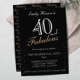 40- och Fabulous Black Elegant-skript på födelseda Inbjudningar