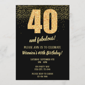 40 och Fabulous Black och Guld 40:e Inbjudningar