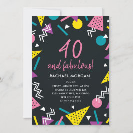 40- och Fabulous Black Retro Birthday-inbjudan Inbjudningar