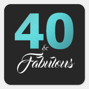40 och Fabulous Black Turquise Birthday Fyrkantigt Klistermärke