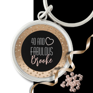 40 och Fabulous Bling Finare 40:e Guld Black Rund Silverfärgad Nyckelring