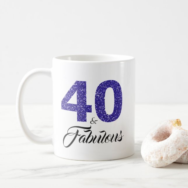 40 och Fabulous Blue Glitter 40:e födelsedagen Kaffemugg (Med munk)