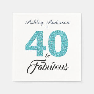 40 och Fabulous Blue Glitter 40:e födelsedagen Par Pappersservett