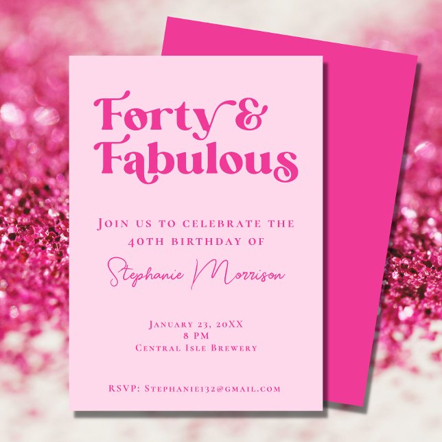 40 och Fabulous Bold Typography Rosa Birthday Inbjudningar (Skapare uppladdad)