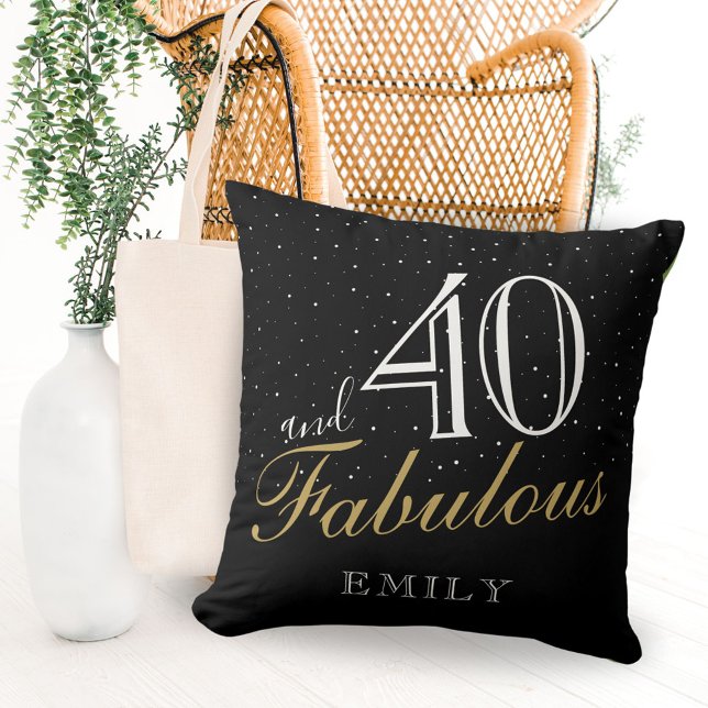 40 och Fabulous Elegant Black 40:e födelsedagen Kudde (Skapare uppladdad)