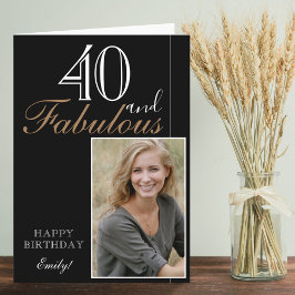 40 och Fabulous Elegant Black Birthday Photo Kort