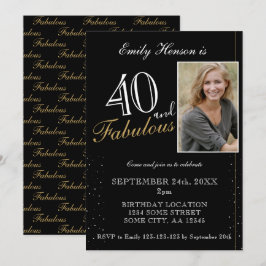 40 och Fabulous Elegant Black Photo Birthday Inbjudningar