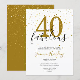40 och Fabulous Elegant Guld och Black Birthday Inbjudningar