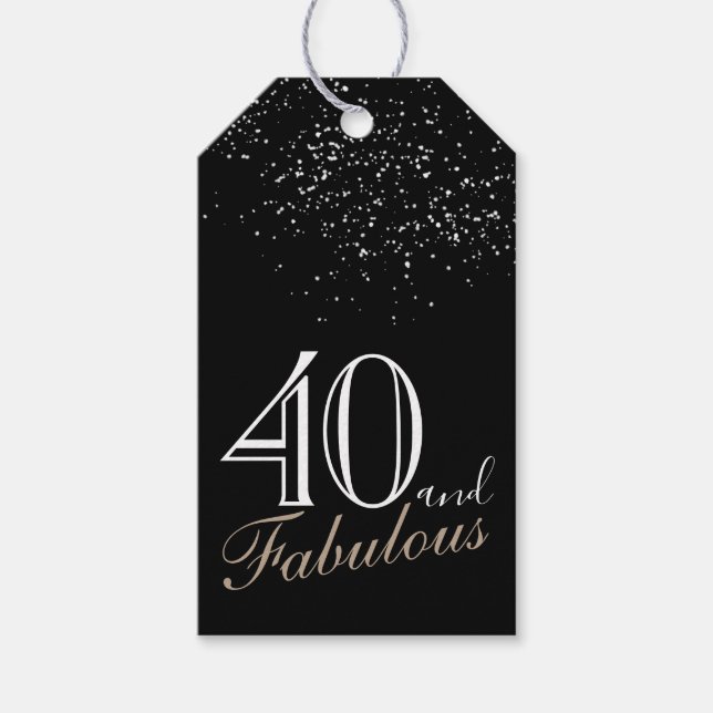 40 och Fabulous Elegant Script Black 40:e födelsed Presentetikett (Framsidan)